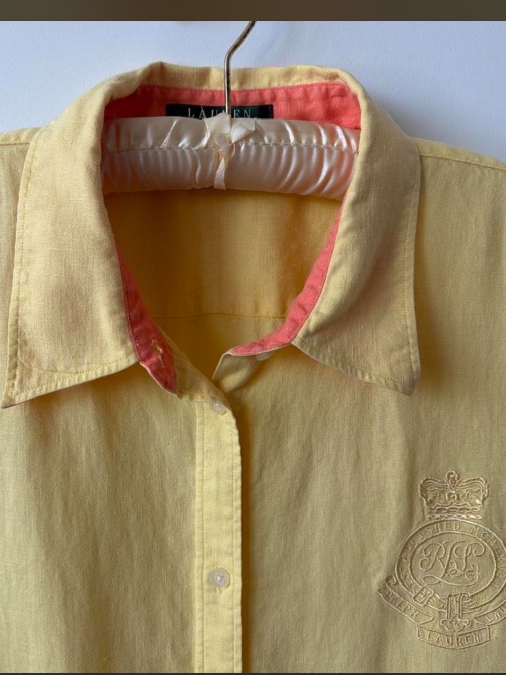 Vintage ‘Ralph Lauren’ Butter Yellow 100% Linen Crest Button Down